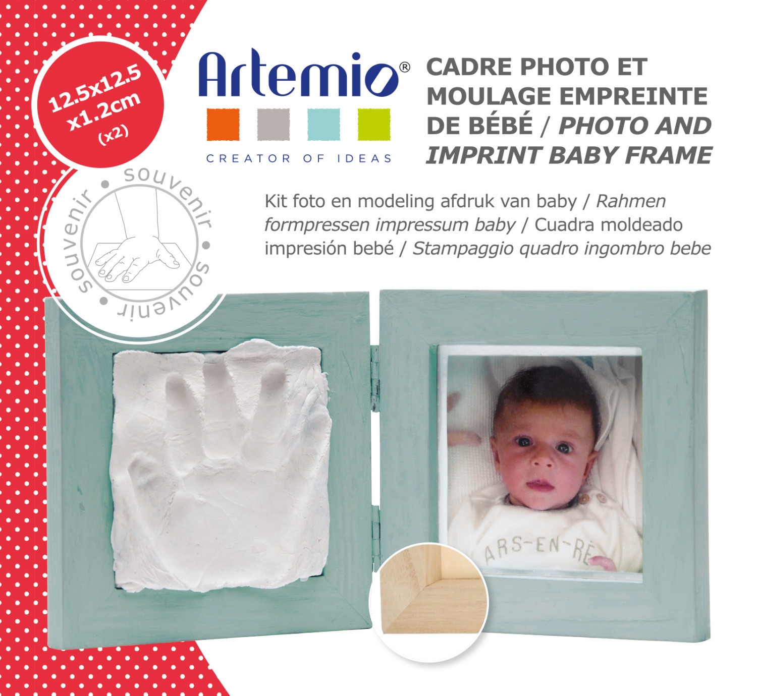 Kit moulage empreinte de bébé + Cadre photo 125 x 125 mm Artémio