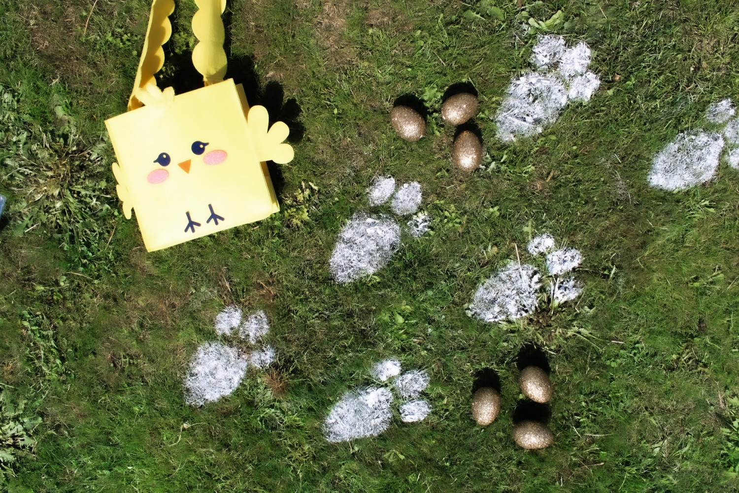 60 empreintes de lapin pour chasse aux œufs de Pâques. Décor
