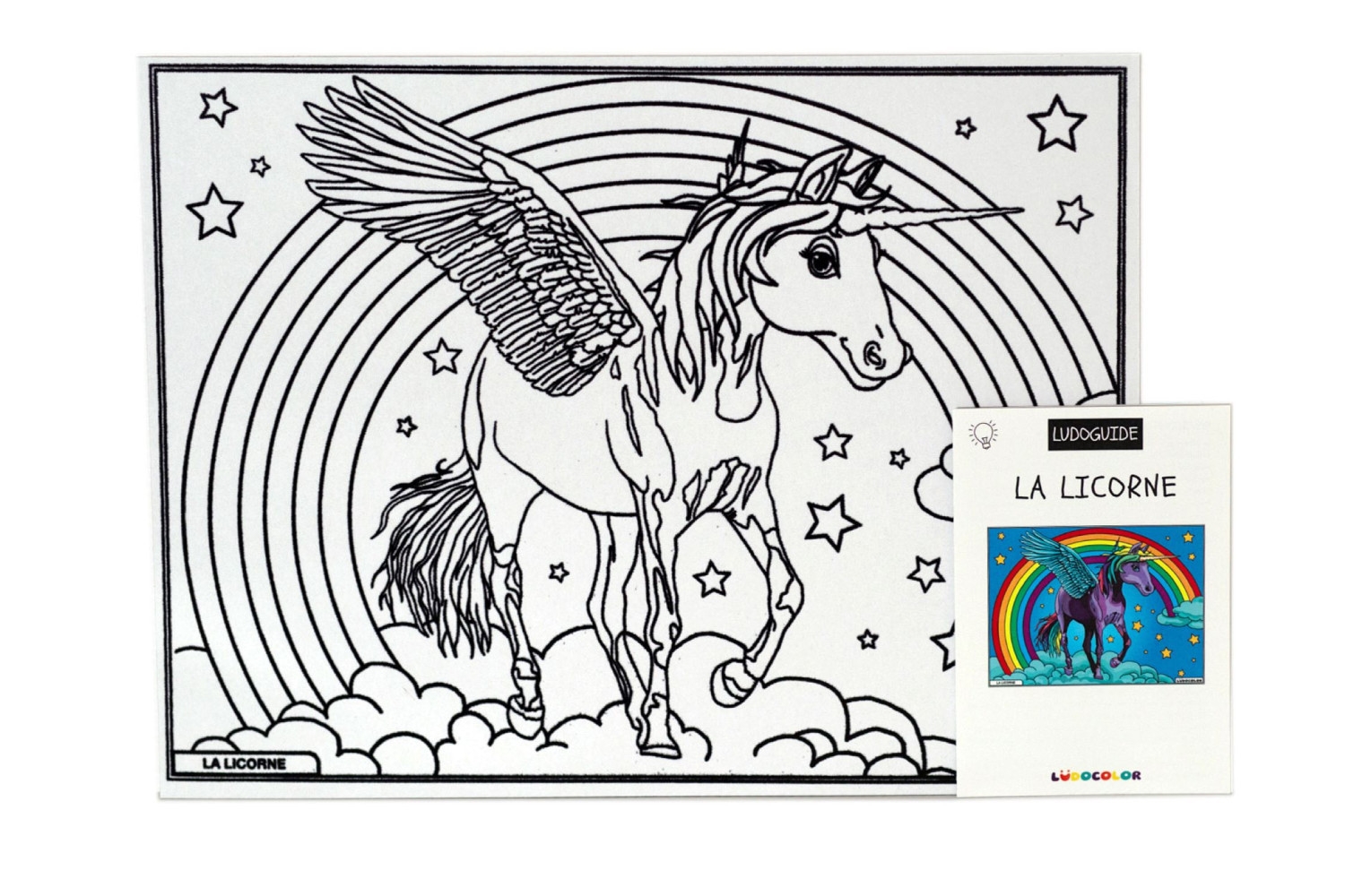 Tableau Velours à colorier Enfant La Licorne arc-en-ciel LJE003