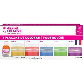 Colorant liquide pour bougie 5 flacons 27 ml - Graine créative ref 150300