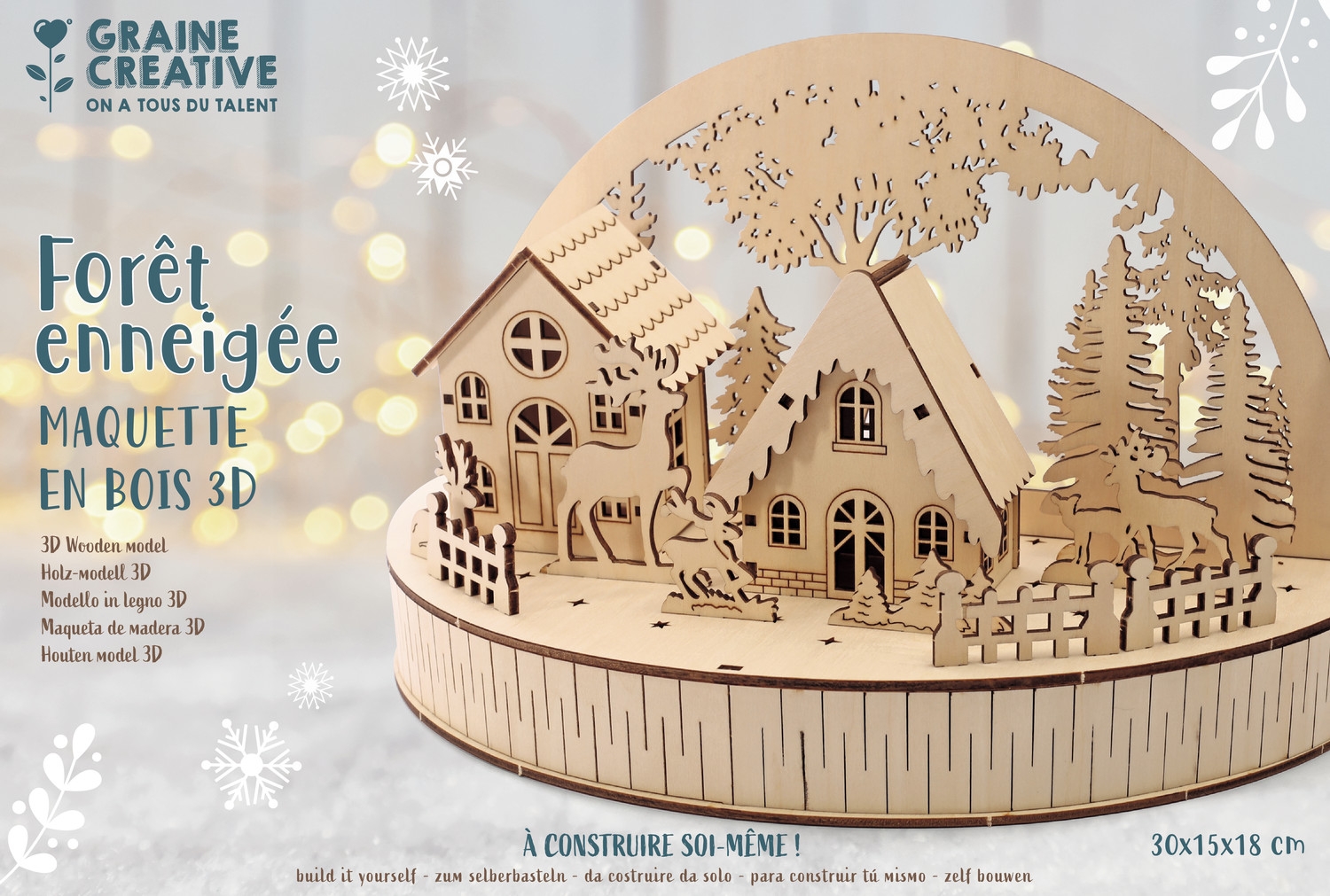 Kit mini cadre bois lumineux Forêt de Noël - Support déco Noël - Creavea