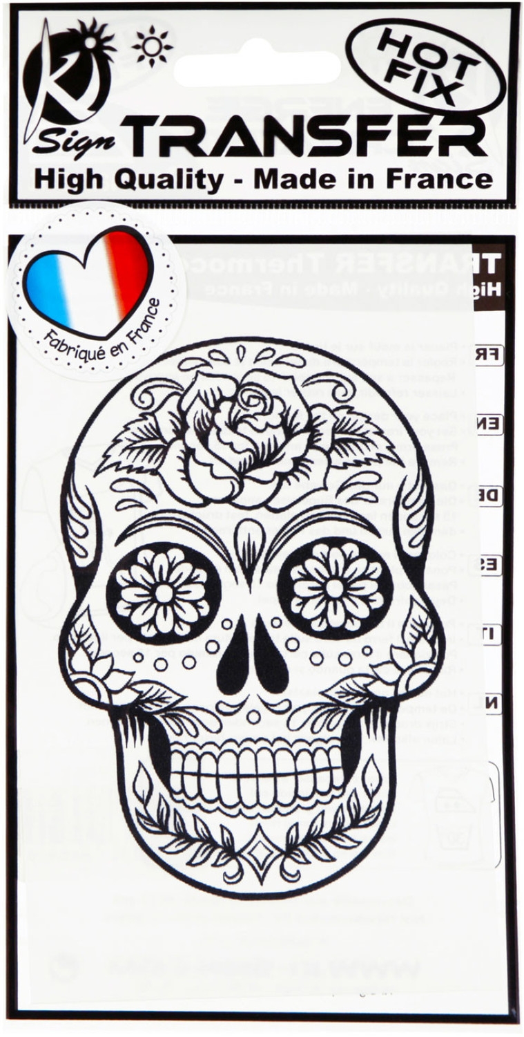 Sticker textile thermo-adhésif 7x7 cm - Tête de mort girly